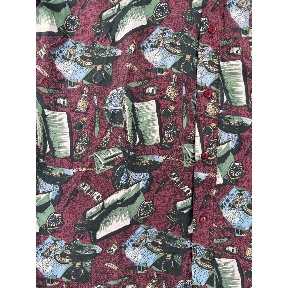 Vintage Bensi Hawaiian Shirt Mens XL Red Silk Button Up Camp Short Sleeve AOP - Picture 5 of 9